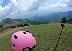 Skinny couple's rough bedroom passion after mountain adventures