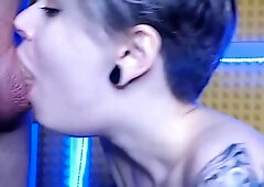Skinny brunette MILF sucks and fucks a big cock