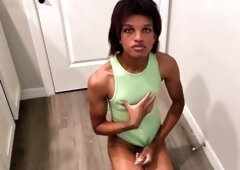 Flexible emo yoga tgirl Awquitesy enjoys her giant clit in this preview