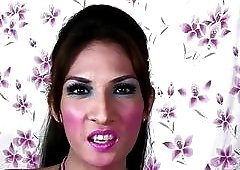 Beautiful solo tranny shows off her raging boner