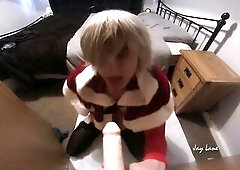 Mrs Sissy Clause sucks jock and unfathomable mouths cum overspread shaft