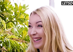 Ukrainian blonde takes rough anal outdoors with bearded lover