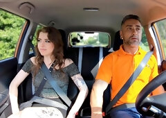 Alt student doggystyled outdoors before cockriding