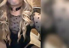 Sissy riding vibrator in small chastity