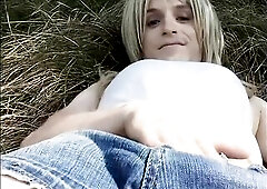 Shemale masturbating and having a great ejaculation outside in public