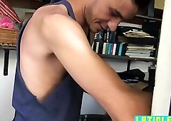 Latino sucks two cocks and rides a straight hunks rod