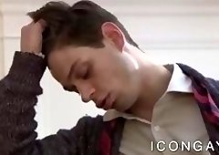 Fit guy shoves his giant dick in hairy studs tight rear