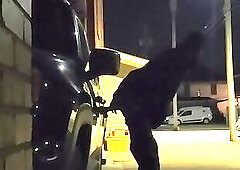 Public riding dildo, jerking and cumming at work