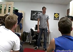 Facialized hazed fraternity twink drilled on floor