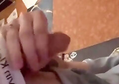 A young stud milks off his evening weenie