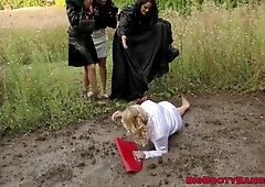 Lesbian outdoor foursome with lustful big titted babes