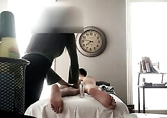 During The Time That this WILF was massaging me from behind, this babe was amazed how my Biggest boner can levitate like a magnet and follows her fing