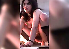 cute trans hotty riding a sex toy cowgirl passionately and groaning