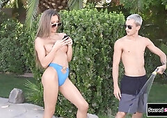 Large titties t-girl Jade Venus catches a stud spying on her and gets on her knees to deepthroat his large jock.That Guy anal screws the brunette hair