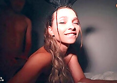GF friend begs for creampie fillup in her tight pussy after pizza night