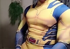 Hunky Wolverine jerks off solo