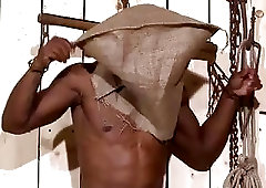 Bound slave boy fucks femdom babes in the barn BDSM