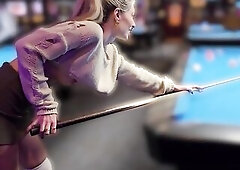 Nice-looking Large-titted Wife Boldly Flashing at the Pool Hall