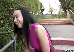 Public Agent - This babe bows over for a chunky ramrod outdoors in the garden shed