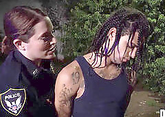 huge titted police ladies bang with skinny thug in public