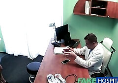 FakeHospital Doctor prank calls his hot nurse with large bazookas then bangs her