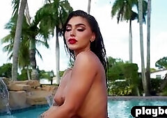 Glamorous all natural MILF Emily Rinaudo stripped and posed totally naked during posing for the Playboy Big ass all natural babe removed clothes and p