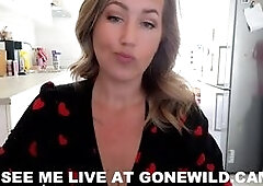 Sexy Blonde in Red Hearts Dress Teases in Kitchen