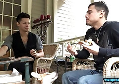 Stepson gets his tight ass drilled and takes a hot load in his mouth