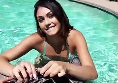 Kylie Sinner gives an underwater bj & gets anally fucked poolside