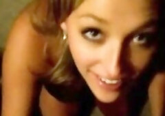 A homemade amateur classic with blond brunette hair wife sucking her spouse. Gorgeous face and smile voluptuous body big natural bazookas.