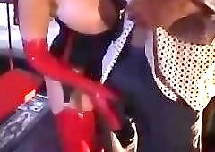 Busty latex milf enjoys a drilling!