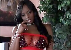 Ebony honey is on her knees sucking some ebony dick previous to getting banged in one as well as the other her holes.