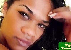 Black TS Carol Dias in red underware solo