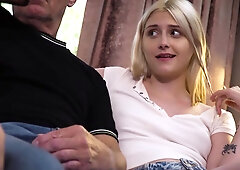 Age Gap Threesome: Blonde And Brunette Share Mature Man - Exclusively At - Brunette Babe