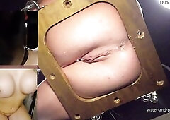 Part 1 of two Chloe gets fastened into the enema swing, is hooded and made to take nearly five gallons of enema water