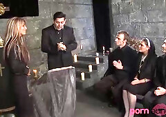 Nuns & cougar reverend in chapel group sex