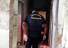 Security guard on patrol catches bare biker and tongues his donk