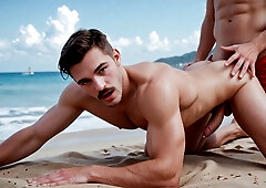 Malibu batty boy lifeguards nail rock-hard on beach sand