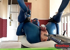 pvcsissy in chastity anal fucking machine 7