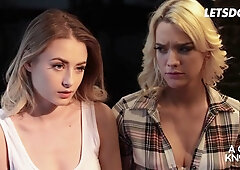 Whitney Wright and Kenna James share passionate kisses before joining Kyler Quinn for interracial sex