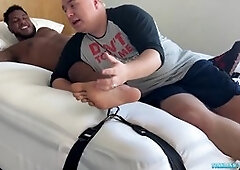 Hairy man indulges in gay fetish play with a kinky twist involving bondage and blowjobs