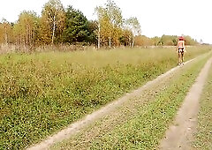 I'm walking along a field road in underclothing and high-heeled shoes