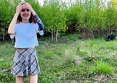 Redhead boy-friend traveler bangs a stranger in car and forest