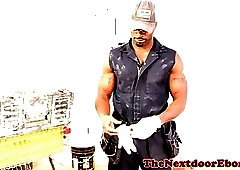 Buff ebony hunk jerking big black cock