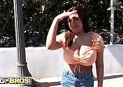 BANGBROS - Funsized Megan Ends Up With Cum All Over Her Marvelous Face After A Hard Bus Bang