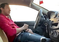 Homosexual draining off in the truck before work risky