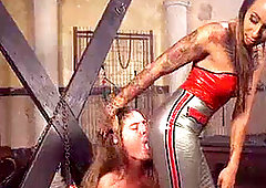 tatted she-creature in spandex dress anal fuck