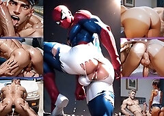 Gay spiderman in sissy and twink cosplay action
