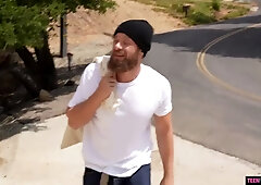 Big boobed teen Amber Moore greets him home