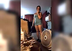 Slow Motion Shy Beautiful Angel In Miniskirt Smokin' Cigareette